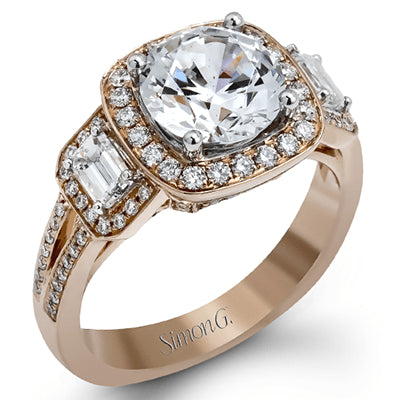 Simon G. Halo 18k Rose Gold Round Cut Engagement Ring