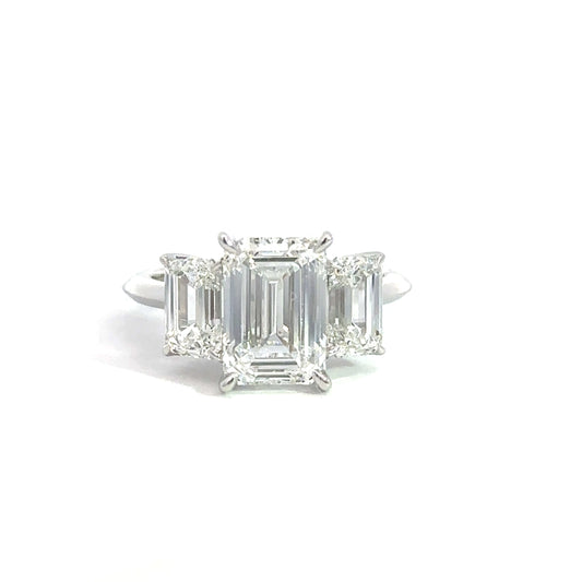 14K White Lab Grown 3 Stone Emerald Cut Engagement Ring