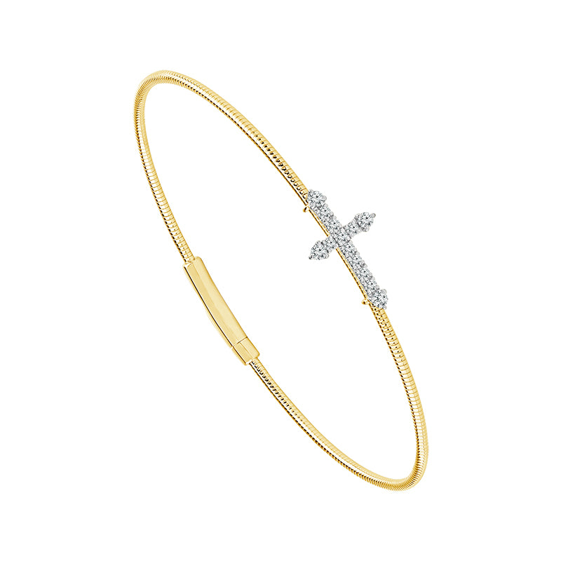 14K Two Tone 1/5ct Diamond Cross Flexi Bangle
