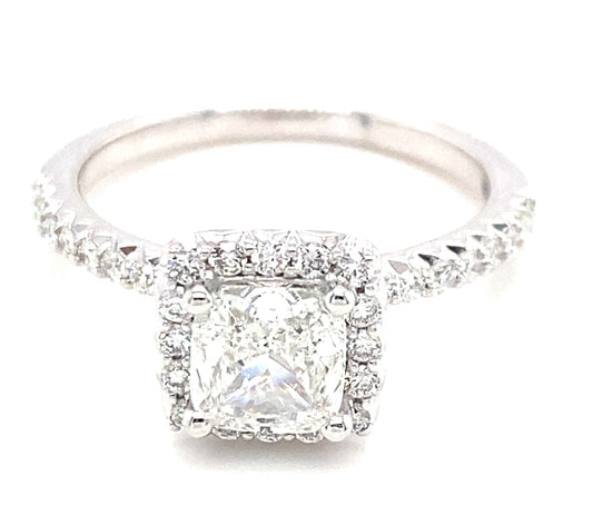 14K White Preset Lab Grown Engagement Ring w/ 1ct Cushion Cut Center