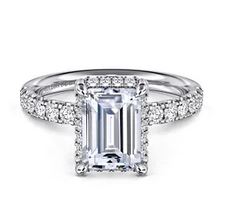 14k White Gold Emerald Cut Hidden Halo Diamond Engagement Ring