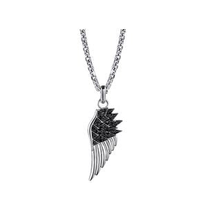 Wing Pendant Necklace 925 Sterling Silver Black Spinel