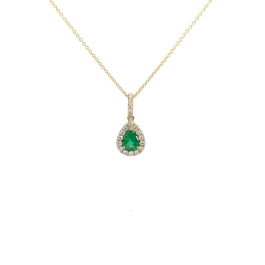 Lady's Yellow 14 Karat Drop Pendants With One 0.52Ct Oval Emerald And 21 0.28Tw Round Diamonds