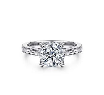Alloy Vintage Inspired 14K White Gold Round Solitaire Diamond Engagement Ring