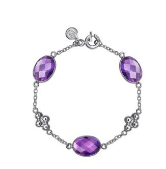 925 Sterling Silver Amethyst Station Bracelet