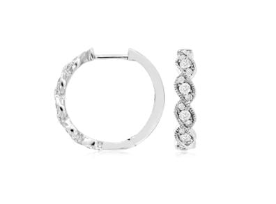 Lady's White 14 Karat Large Hoop Earrings With = 0.39Tw Round I I2 Diamonds