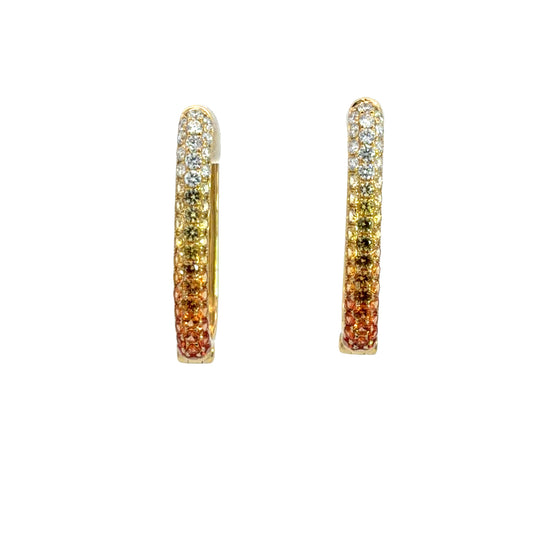 Lady's Yellow 18 Karat Medium Hoop Earrings With 66 = 1.24Twt Round Sapphires And 26 = 0.42Twt Round H Si1 Diamonds