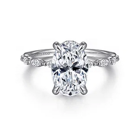 14K White Gold Oval Hidden Halo Double Prong Diamond Engagement Ring