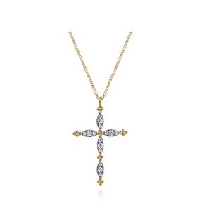 14K Yellow Gold Bujukan Diamond Cross Pendant Necklace