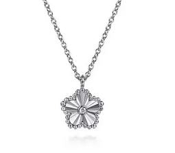 925 Sterling Silver Diamond Bujukan Frame Flower Diamond Cut Pendant Necklace
