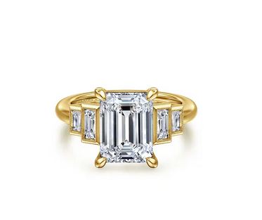 14K Yellow Gold Emerald Cut Diamond Engagement Ring