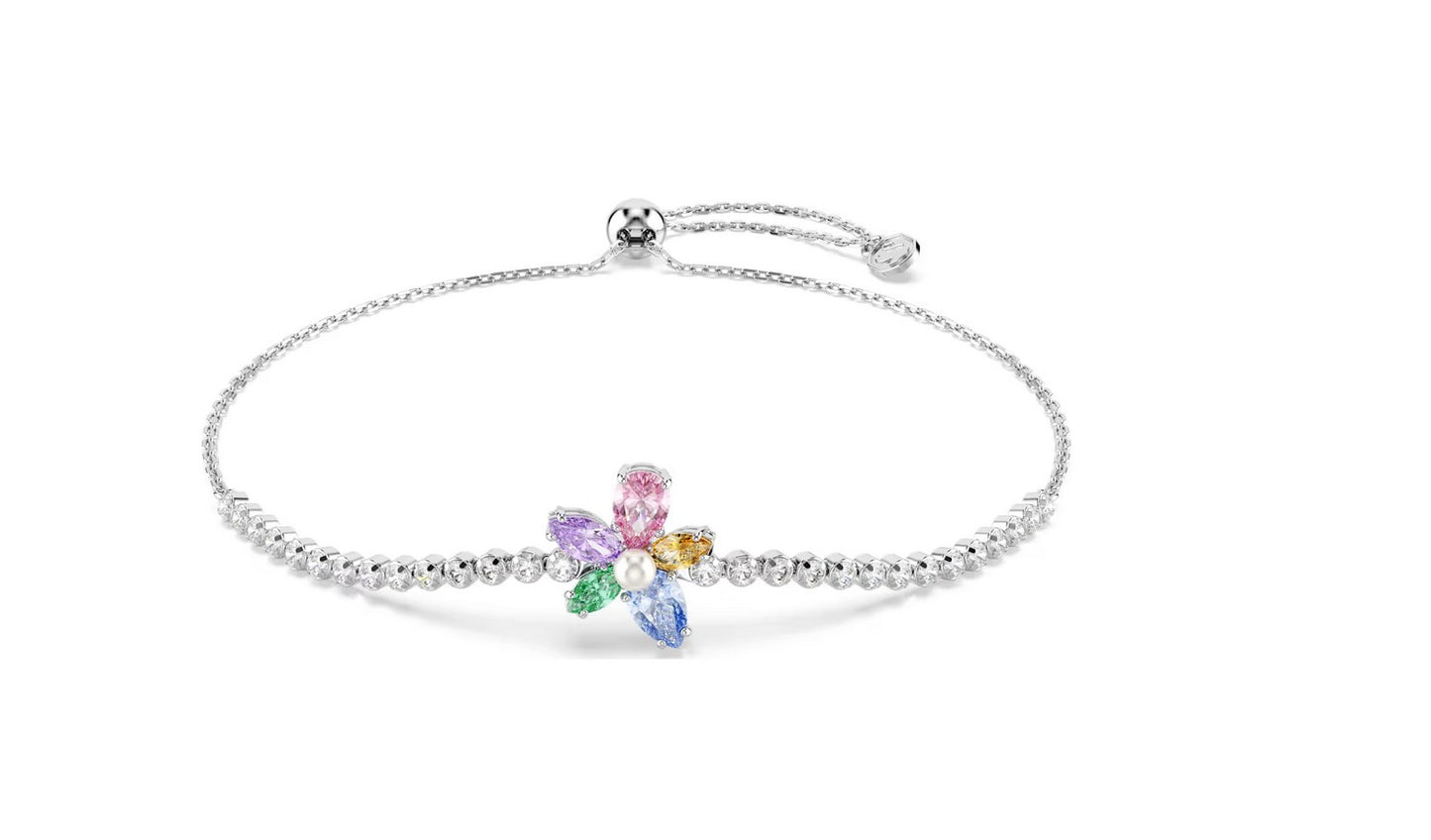 Ariana Grande x Swarovski bracelet Mixed cuts, Flower, Multicolored, Rhodium plated