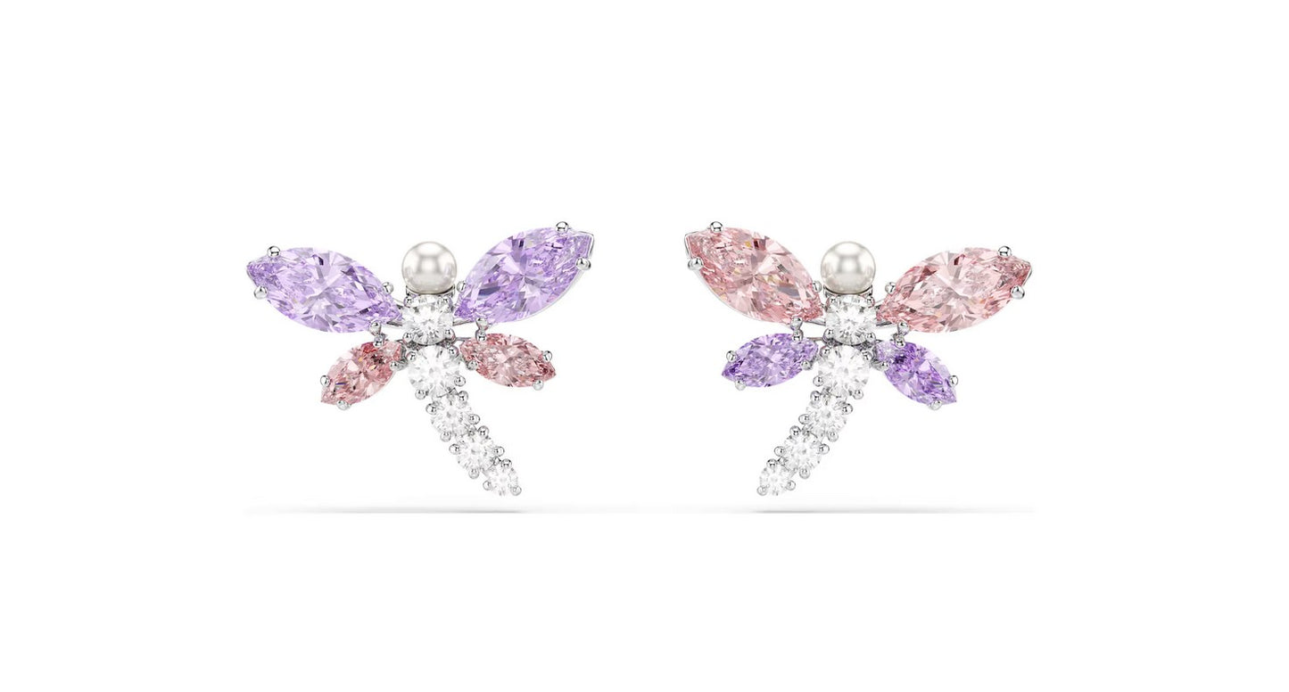 Ariana Grande x Swarovski stud earrings Mixed cuts, Dragonfly, Multicolored, Rhodium plated