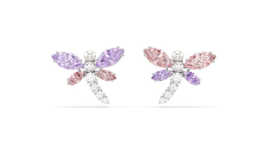 Ariana Grande x Swarovski stud earrings Mixed cuts, Dragonfly, Multicolored, Rhodium plated