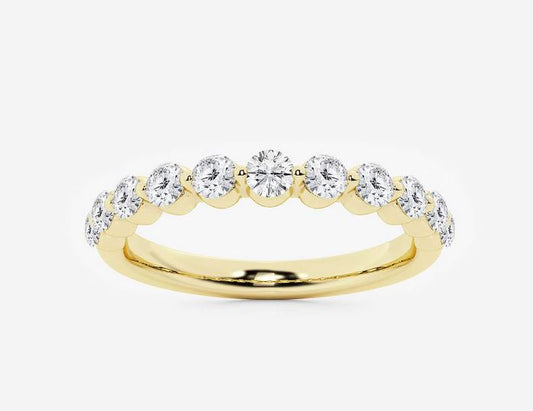 Lady's Yellow 18 Karat Prong Wedding Band Size 7.25 With 11 = 1.02Tw Round G Vs1 Diamonds