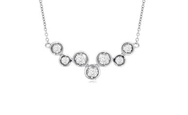 Lady's White 14 Karat Bar Necklace Length 18 With 7 = 0.50Tw Round H/I Si2 Diamonds
