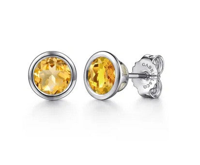 925 Sterling Silver Citrine Stud Earrings