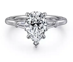 14k White Gold Pear Shape Three Stone Diamond Engagement Ring