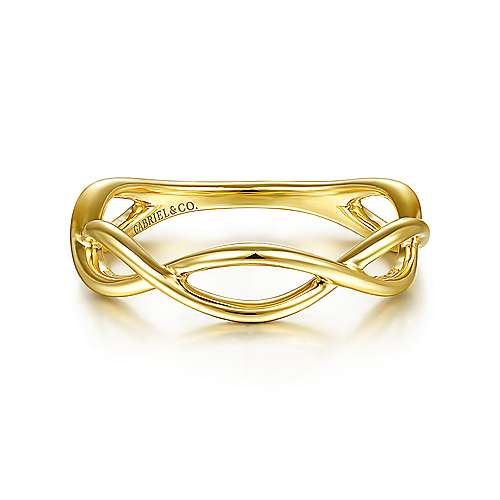 14K Yellow Gold Plain Twisted Stackable Ring