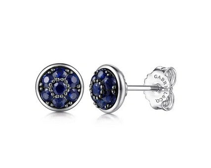 925 Sterling Silver Round Sapphire Cluster Stud Earrings