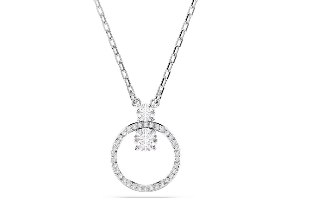 Constella pendant Pavé, Round cut, White, Rhodium plated