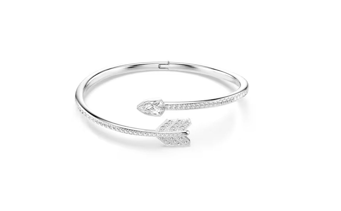 Idyllia bangle Mixed cuts, Arrow, White, Rhodium plated