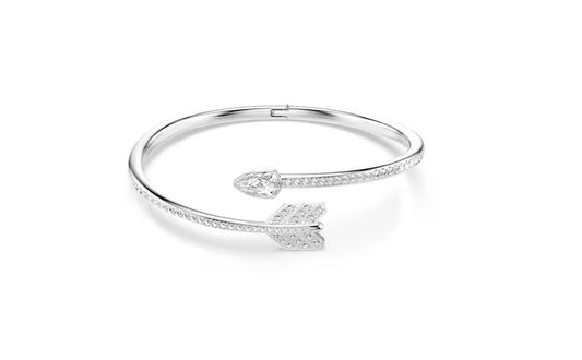 Idyllia bangle Mixed cuts, Arrow, White, Rhodium plated