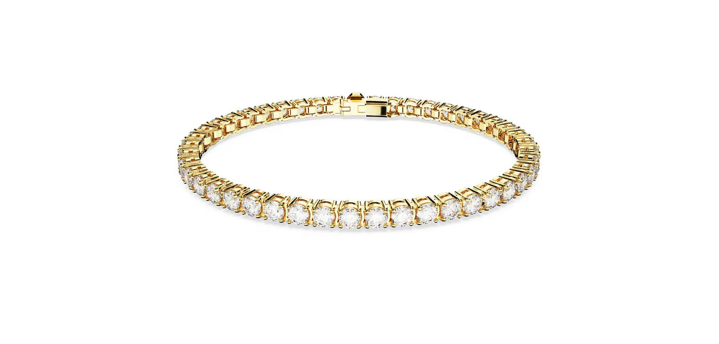 Matrix Tennis bracelet Round cut, White, Gold-tone plated L