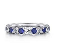 14k White Gold 11 Stone Diamond And Sapphire Anniversary Band