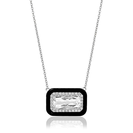 Necklace, 18KW, 14x7, Colorless Topaz