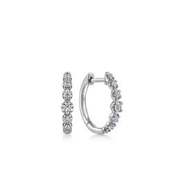 14K White Gold 15mm Round Classic Diamond Huggies