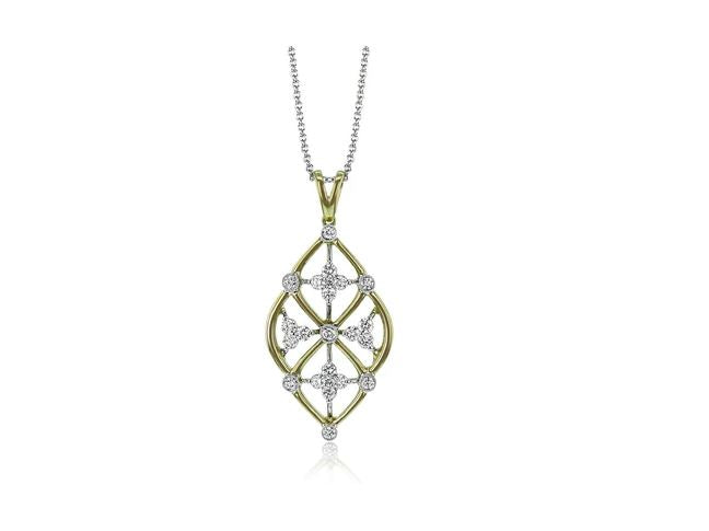 Lady's Two-Tone 18 Karat Free Form Pendant Length 19 With 23 = 0.43Twt Round G Vs1 Diamonds