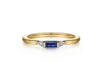 14K Yellow Gold Diamond and Blue Sapphire Stackable Ring