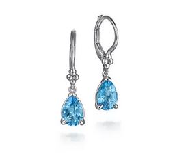 925 Sterling Silver Pear Blue Topaz Bujukan Drop Earrings