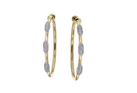 Lady's Two-Tone 18 Karat Medium Hoop Earrings With 96 = 0.30Twt Round G Vs1 Diamonds