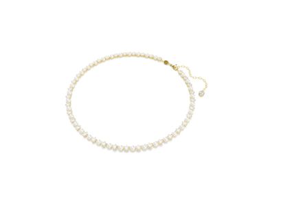 Matrix Tennis necklace Crystal pearl, Round cut, White, Gold-tone plated