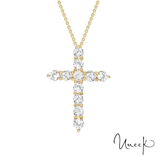 Lady's Yellow 14 Karat Cross Pendant With 11=0.25Tw Round G/H Si2 Diamonds