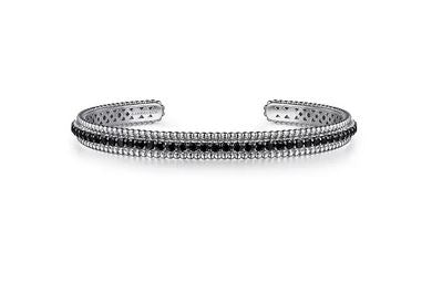 925 Sterling Silver Black Spinel Bujukan Bead Cuff Bracelet
