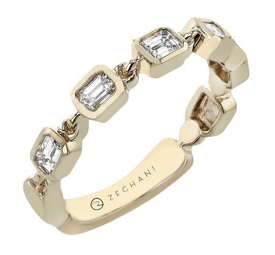 Lady's Yellow 14 Karat Stackable Anniversary Ring Size 6.5 Old Key 266546 With = 0.54Tw Emerald G Vs1 Diamonds