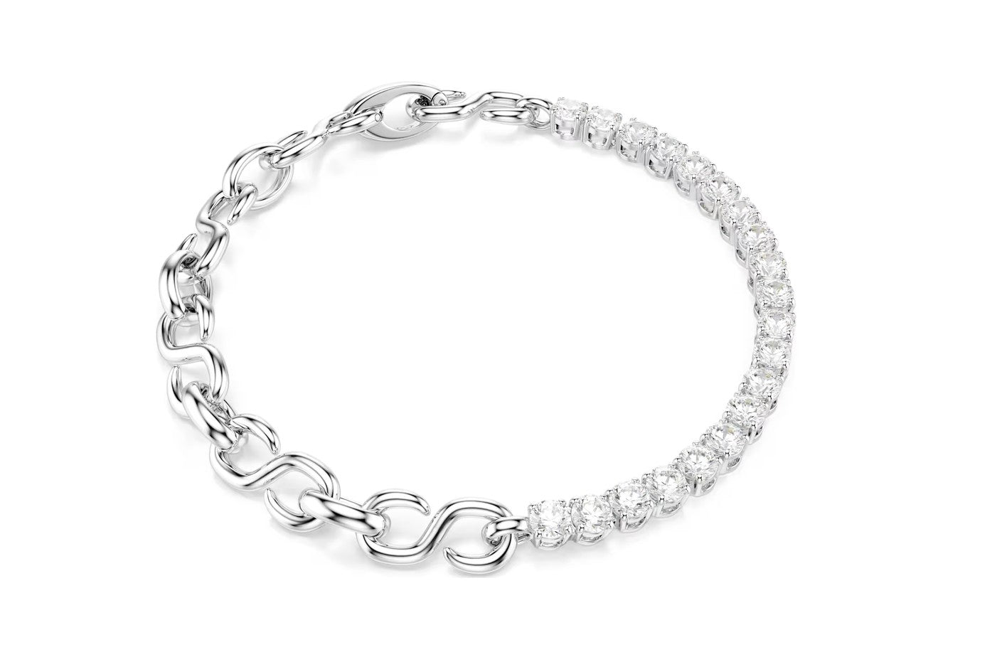 Matrix bracelet Round cut, White, Rhodium plated