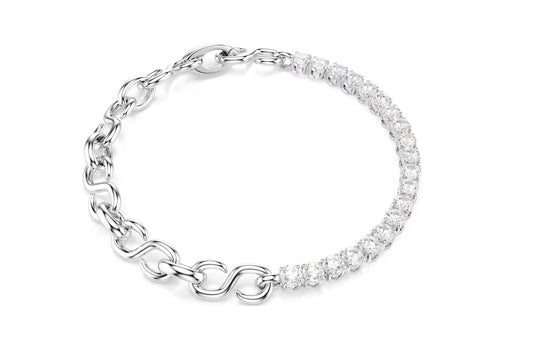 Matrix bracelet Round cut, White, Rhodium plated