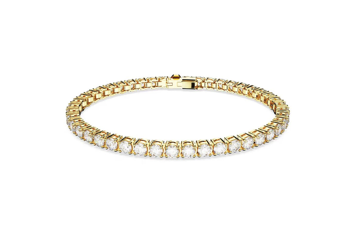 Matrix Tennis bracelet Round cut, White, Gold-tone plated L