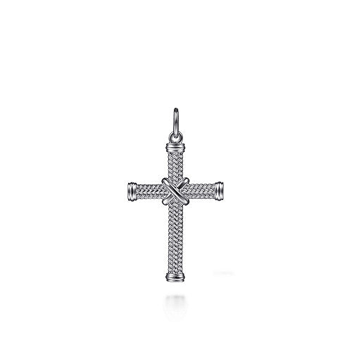 Sterling Silver Twisted Rope Cross Pendant with X Center