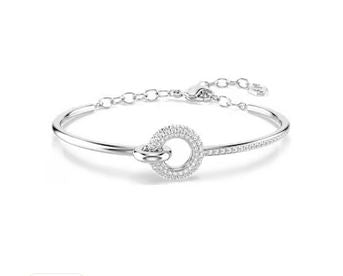 Dextera bangle Round cut, White, Rhodium plated
