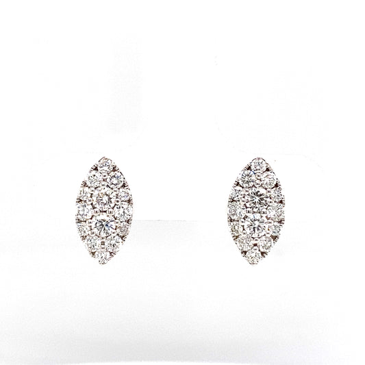Lady's White 14 Karat Cluster Earrings With 28 1.20Tw Round G/H Si2 Diamonds
