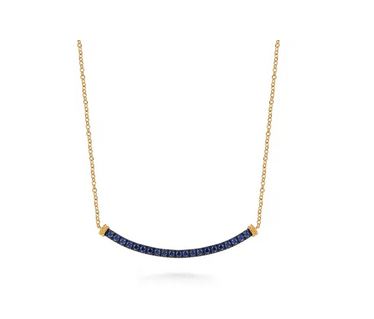 14K Yellow Gold Bujukan and Blue Sapphire Bar Necklace