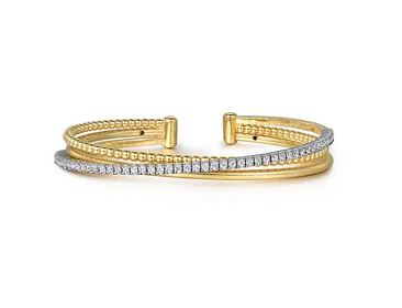 14k White And Yellow Gold Diamond Bujukan Criss Cross Bangle