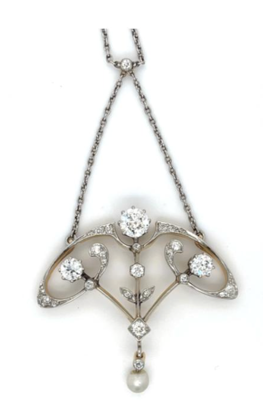 Original Edwardian .60ct CD PT + 18K Pendant .66ct SD (Circa 1910) 9.24g 19"