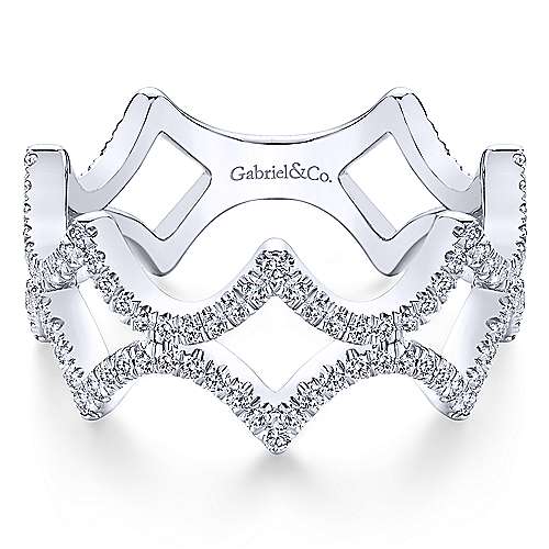 14k White Gold Stackable Woven Diamond Ladies Ring