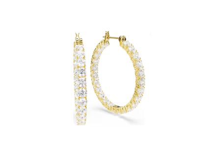 Matrix hoop earrings Round cut, White, Gold-tone plated